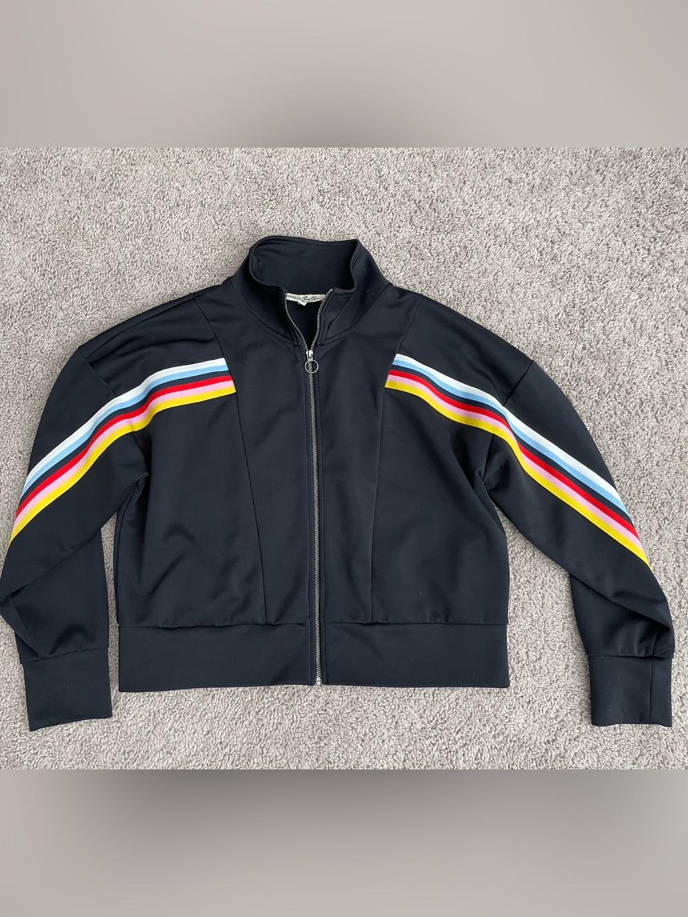 Express One Eleven Black Rainbow Stripe Full Zip Track Jacket Size